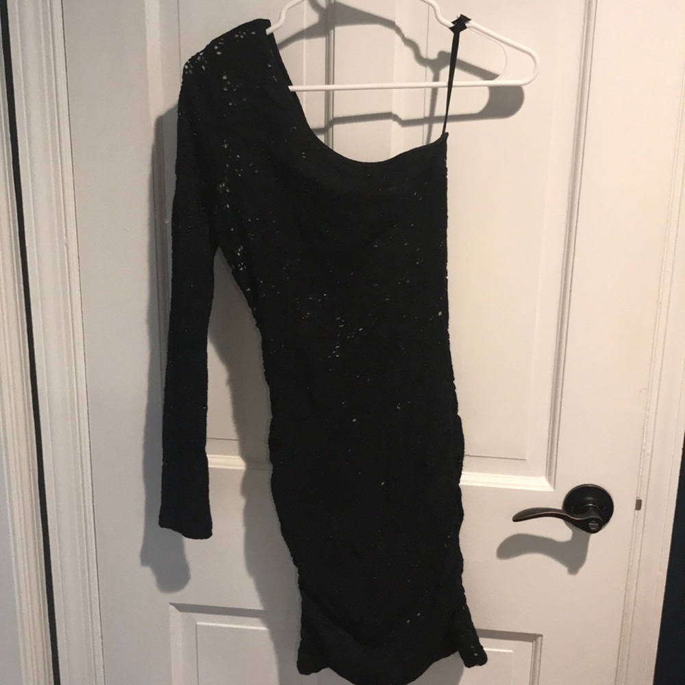 BCBG fitted one shoulder bodycon lace dress
